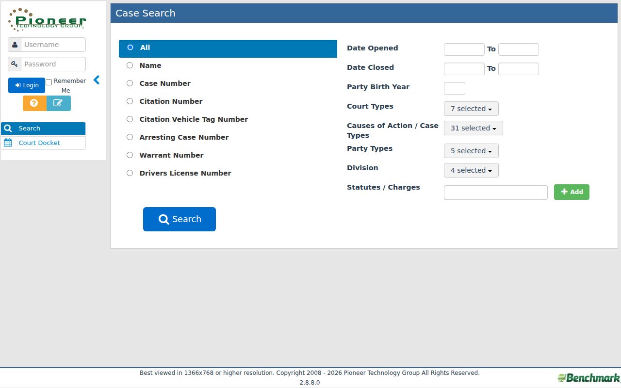 Ottawa County case search Benchmark Web Common Pleas name and case search form