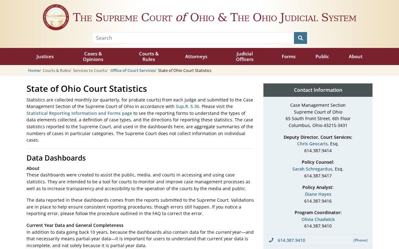 Ottawa County case search Ohio court statistics dashboards and reporting-delay information