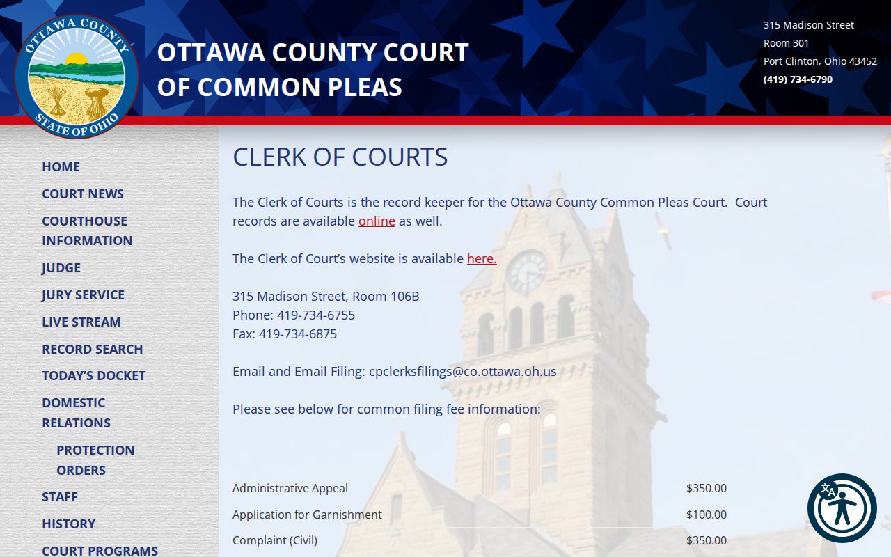 Ottawa County civil docket Common Pleas Clerk record access information