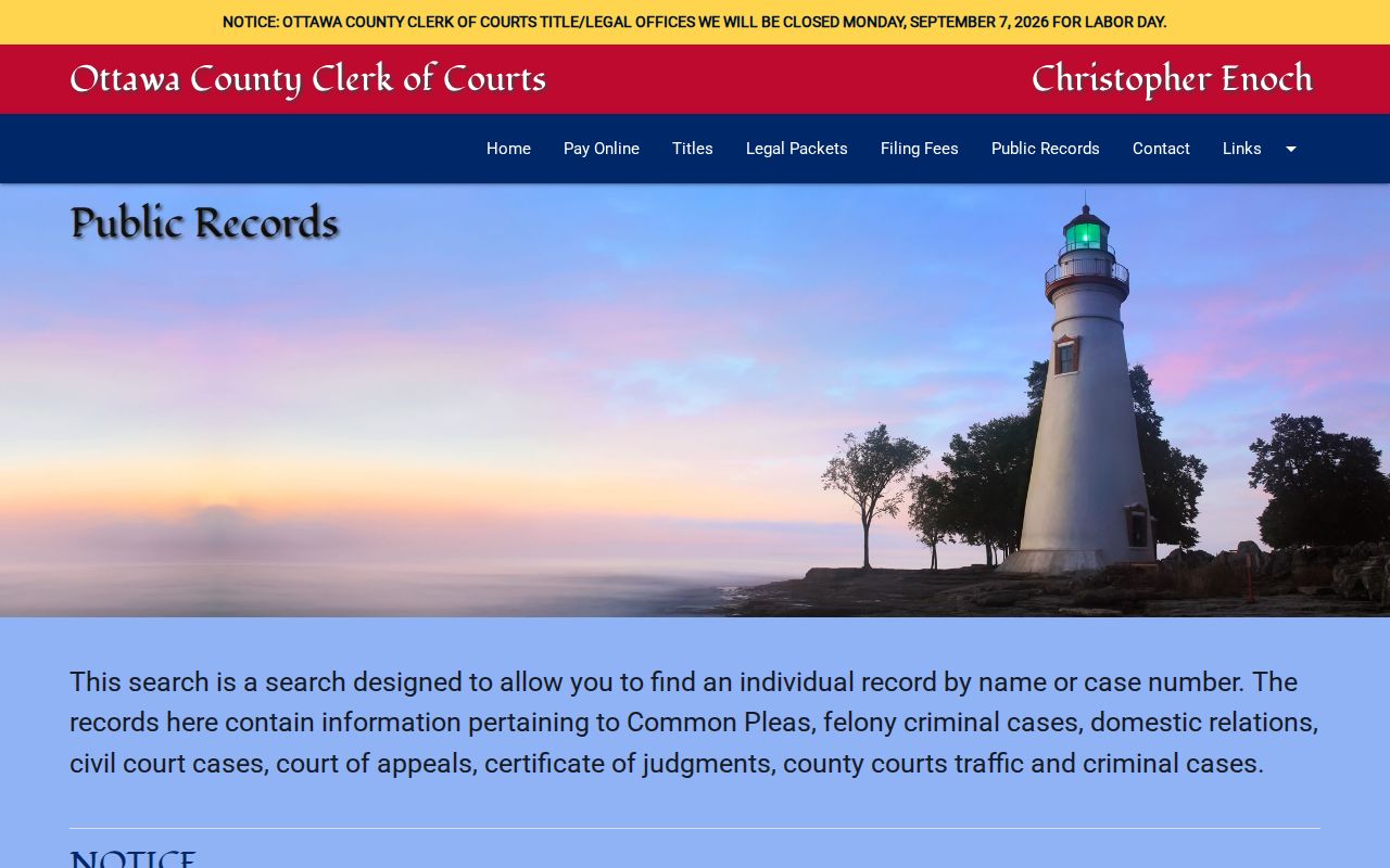 Ottawa County civil docket Clerk public record and certified copy information