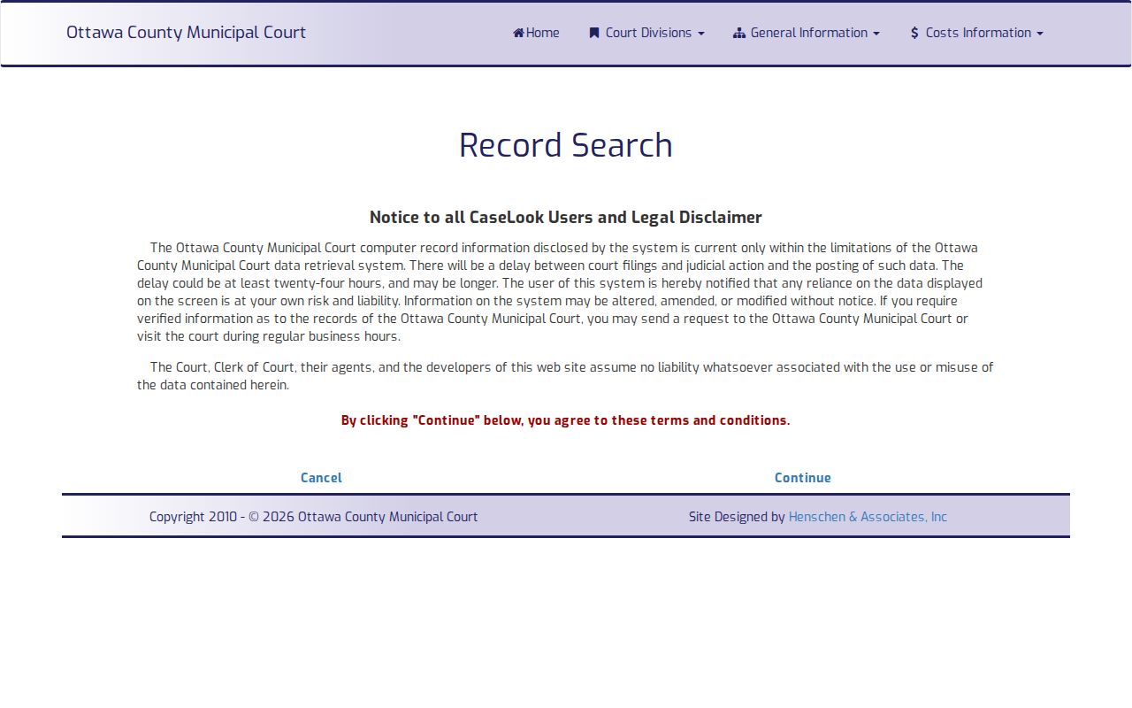 Ottawa County court calendar Municipal Court CaseLook daily docket route