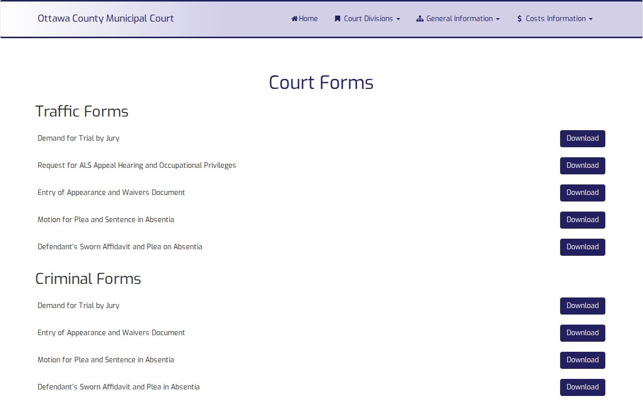 Ottawa County court records Municipal Court forms page
