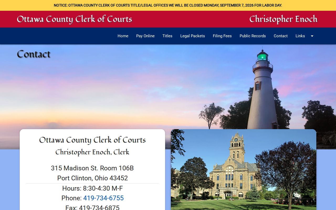 Ottawa County court docket Clerk of Courts contact page