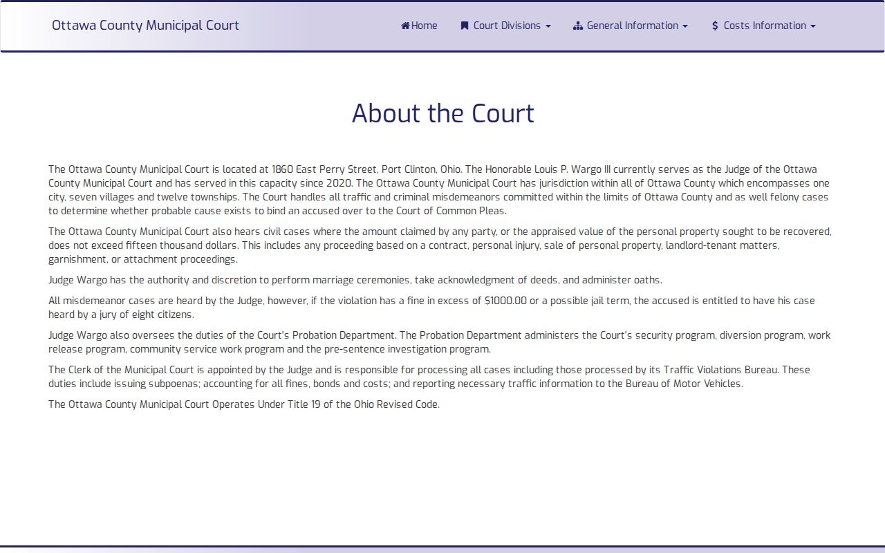Ottawa County court docket Municipal Court jurisdiction information