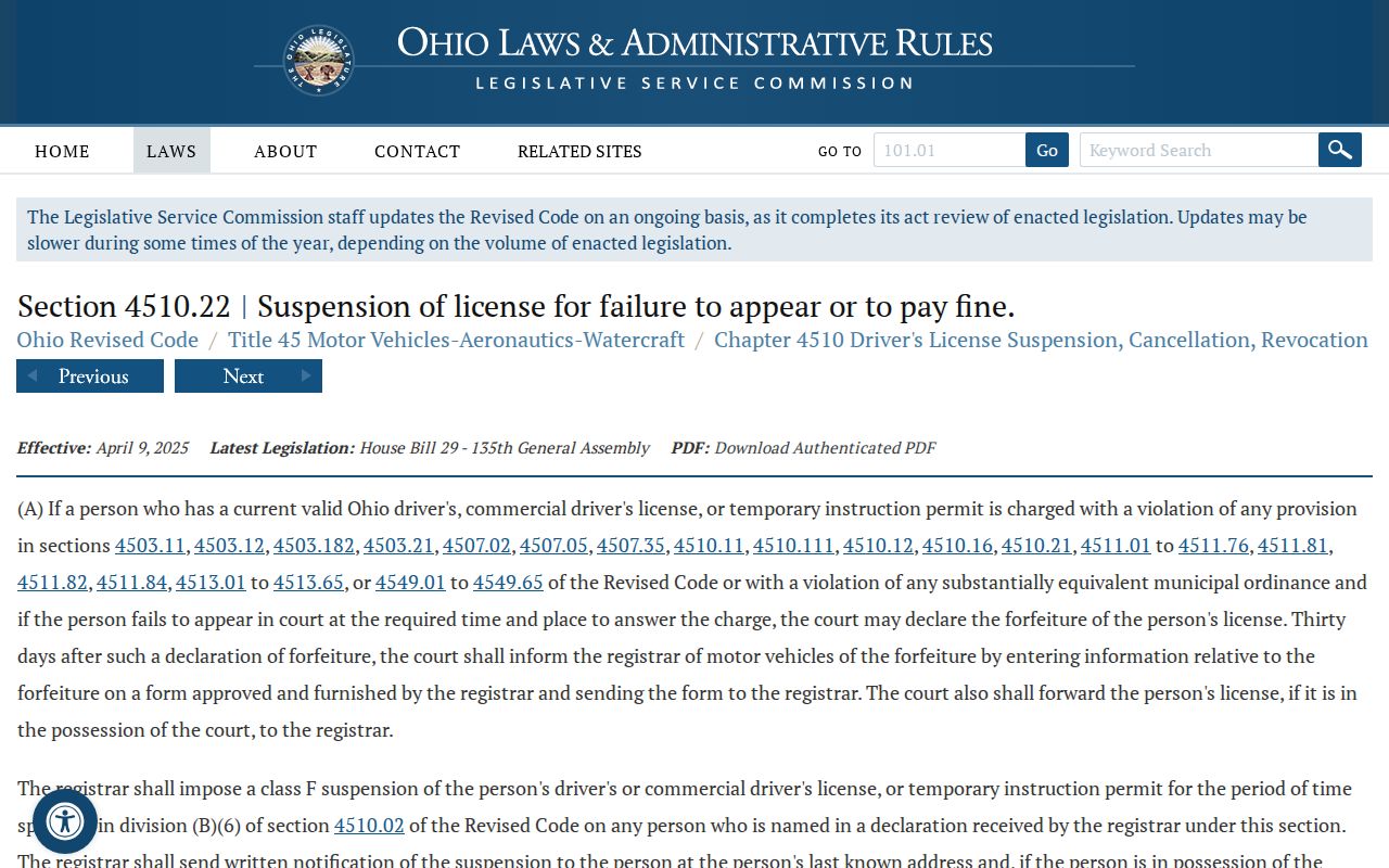 Ottawa County traffic court records Ohio failure-to-appear license forfeiture law