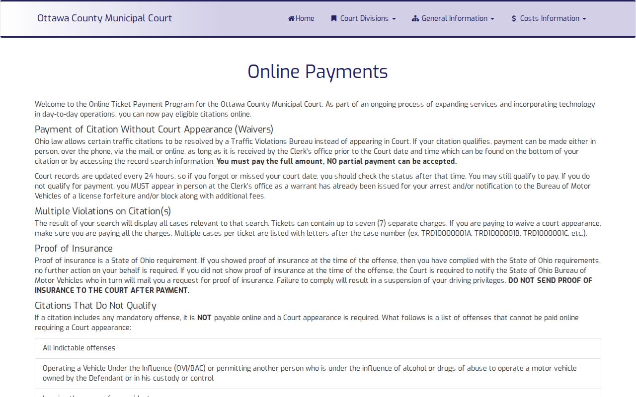 Ottawa County traffic court records Municipal Court ticket-payment instructions